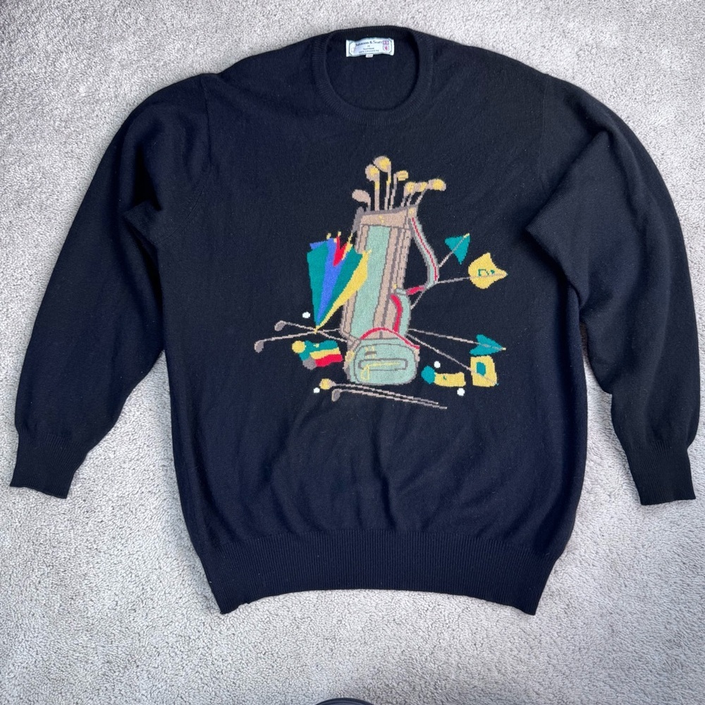 Johnson & Scott Men’s Black Cashmere Pullover Sweater Rib Knit‎ Size 46 XL
